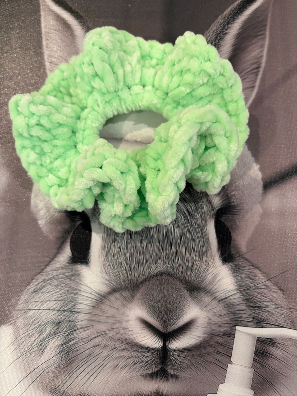 Chunky Plush Scrunchie in Neon Lime Green Set of 2 - Picture 3 of 5